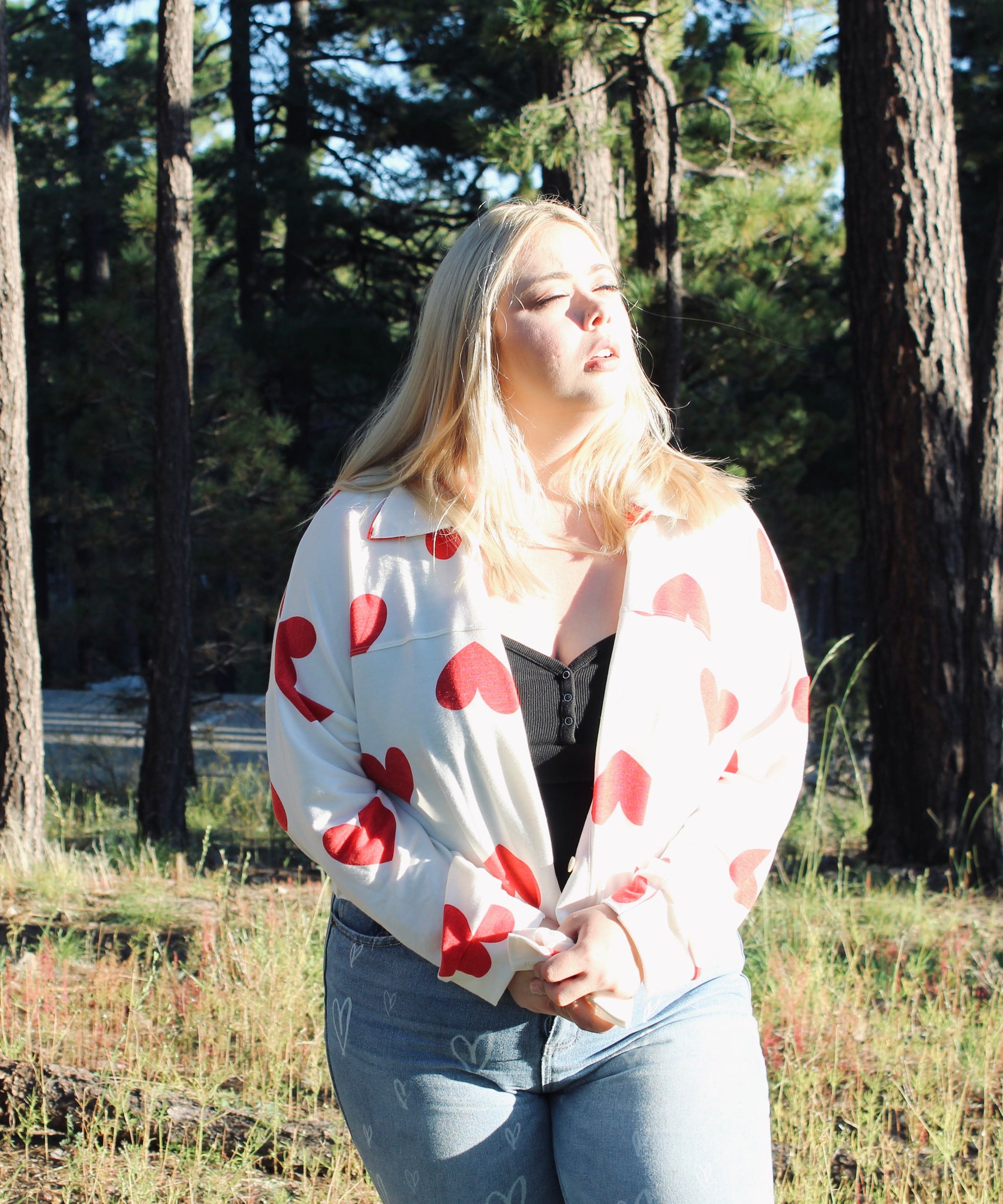 Heart Print Collared Button Up